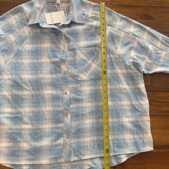 Heyson Lightweight Blue Plaid flannel Oversized Shirt size Small - Picture 16 of 16